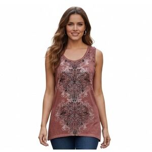 VTG Y2K Bling Women Tank Top Maurices Red Goth Grunge‎ 90s Bikercore Rocker Boho